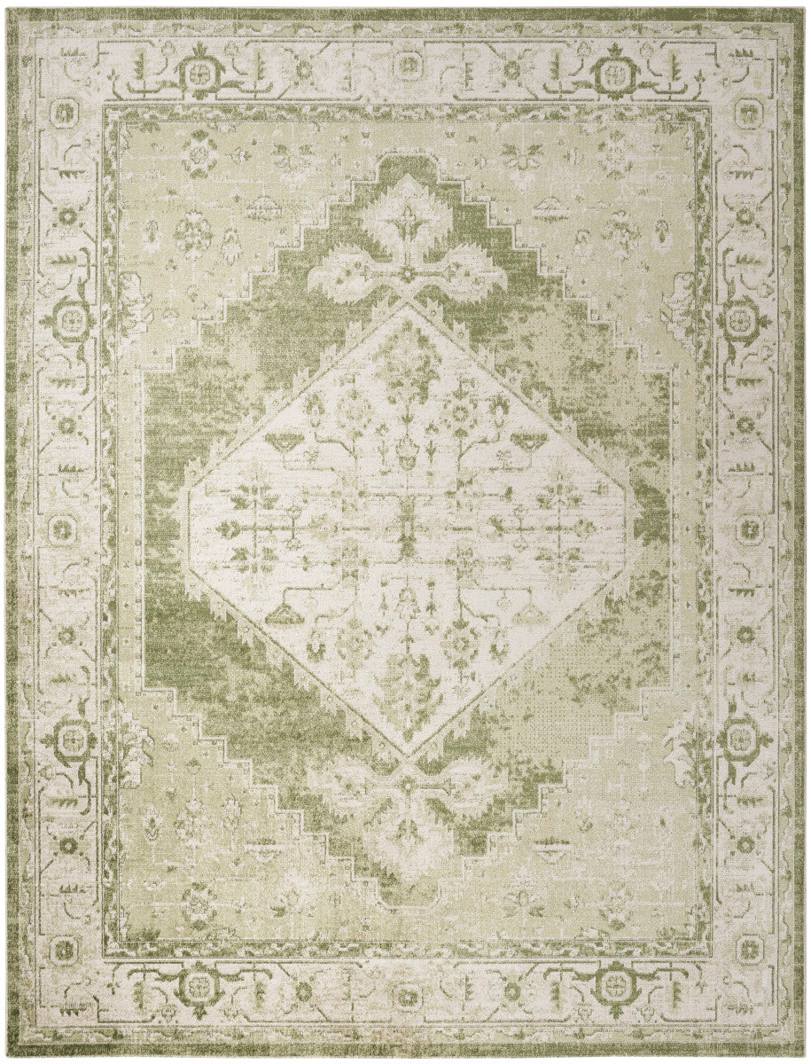 Nourison Astra Ivory & Green Pet Friendly Machine Washable Rug - 6'7" x 9'