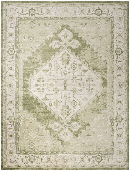 Nourison Astra Ivory & Green Pet Friendly Machine Washable Rug - 6'7" x 9'