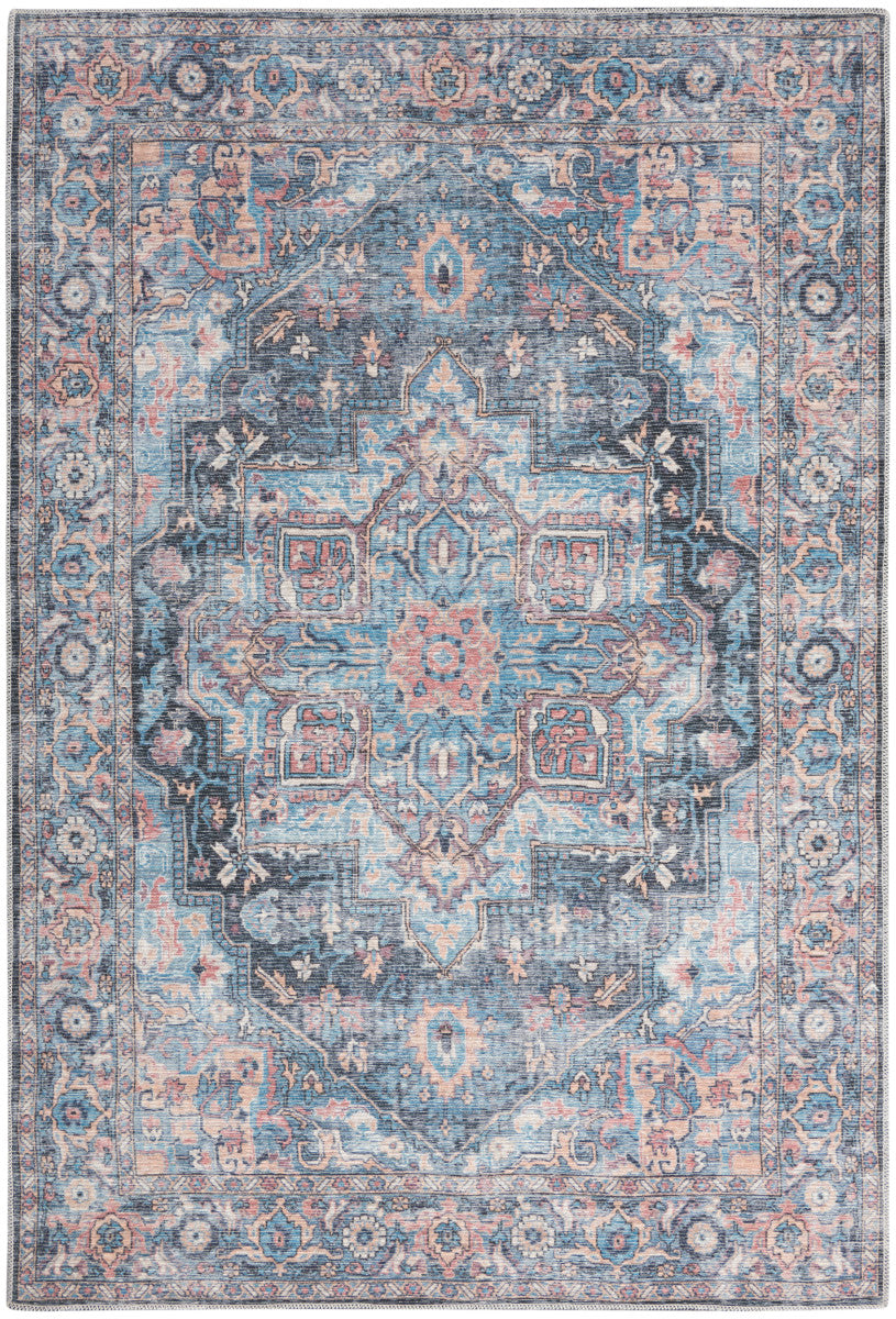 Nourison New Concept Light Blue & Multicolr Machine Washable Rug - 5'3" x 7'3"