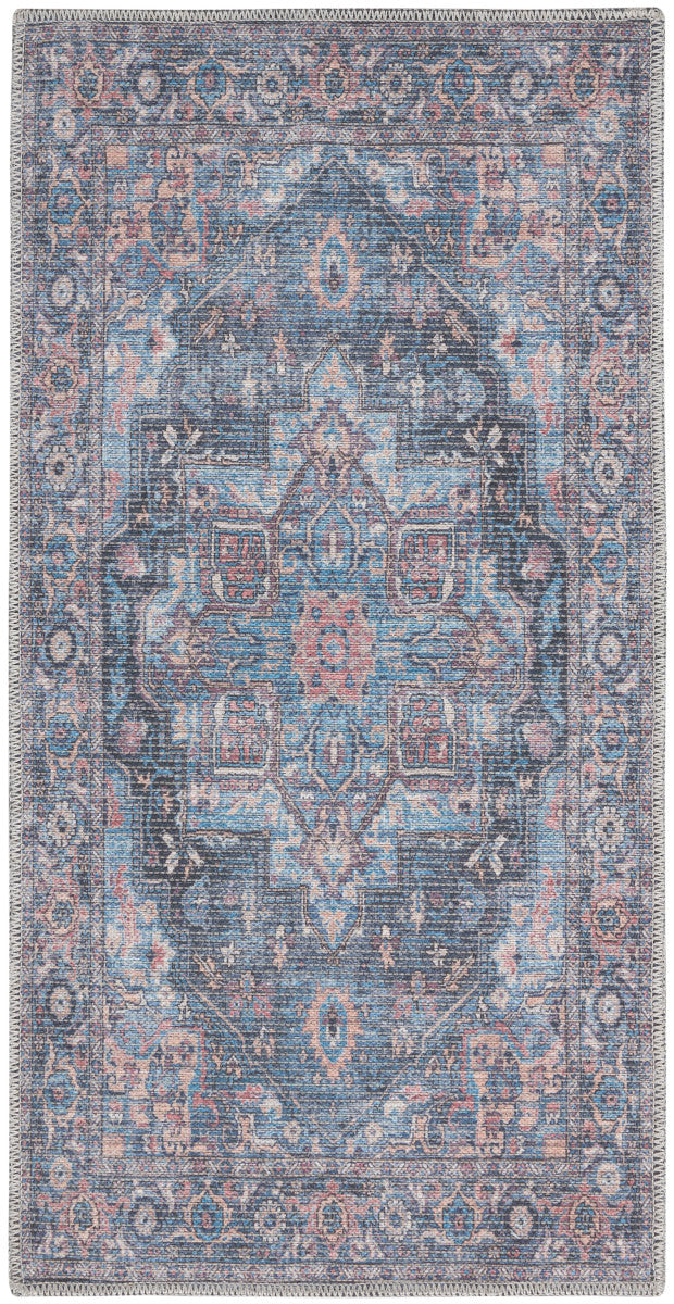 Nourison New Concept Light Blue & Multicolr Machine Washable Rug - 2' x 3'9"
