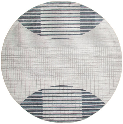 Nourison Astra Ivory & Blue Pet Friendly Machine Washable Rug - 7'10" Round