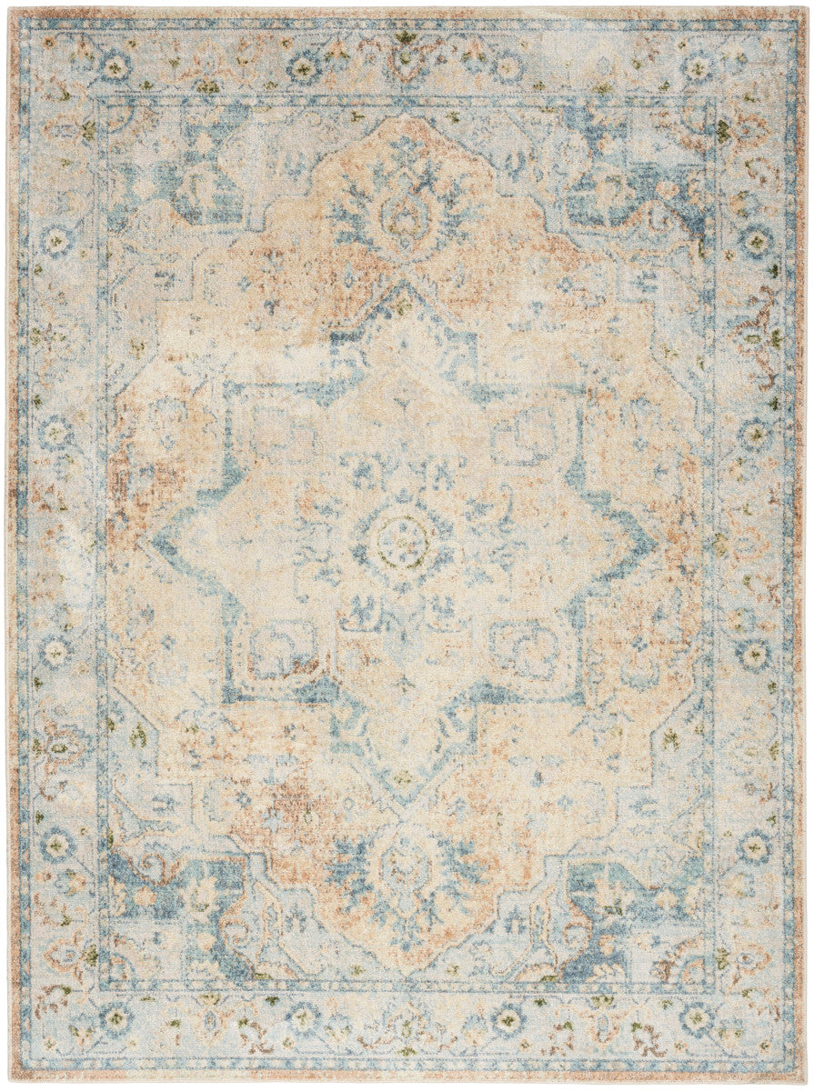 Nourison Astra Beige & Blue Pet Friendly Machine Washable Rug - 5'3" x 7'