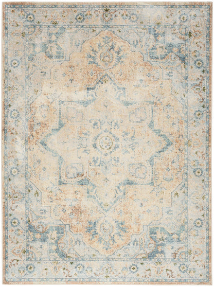 Nourison Astra Beige & Blue Pet Friendly Machine Washable Rug - 5'3" x 7'