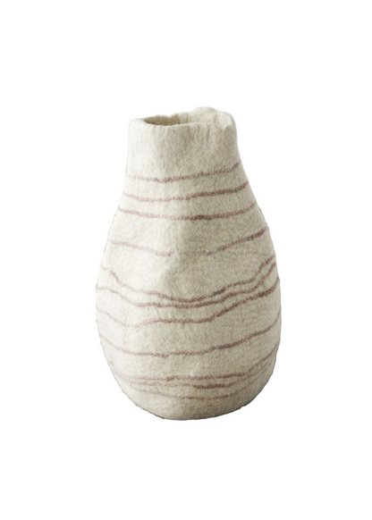 Tribal Lines Wool Ivory Gourd Basket