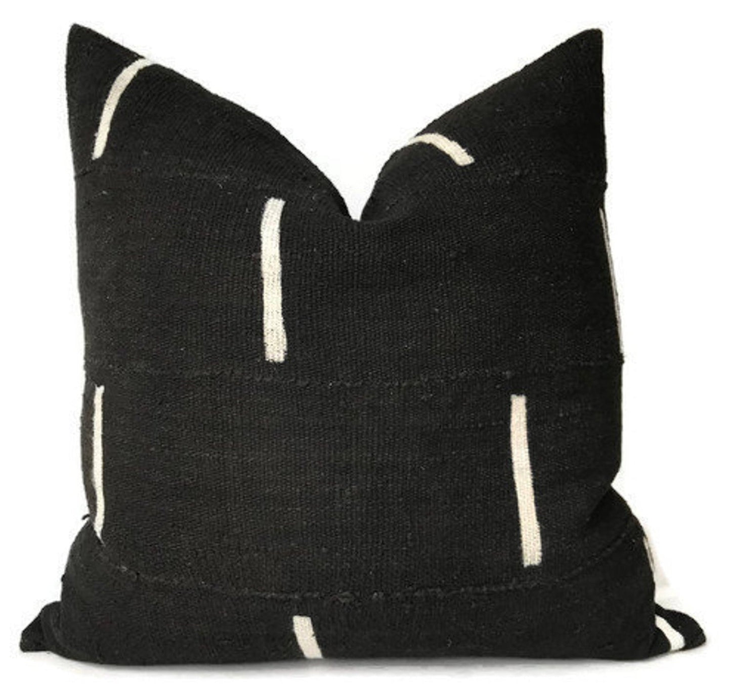 Dashes Print Mudcloth Pillow in Black