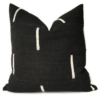 Dashes Print Mudcloth Pillow in Black