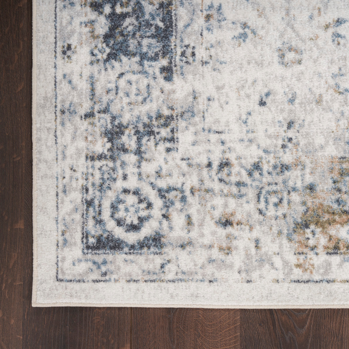 Nourison Astra Ivory & Blue Pet Friendly Machine Washable Rug - Corner