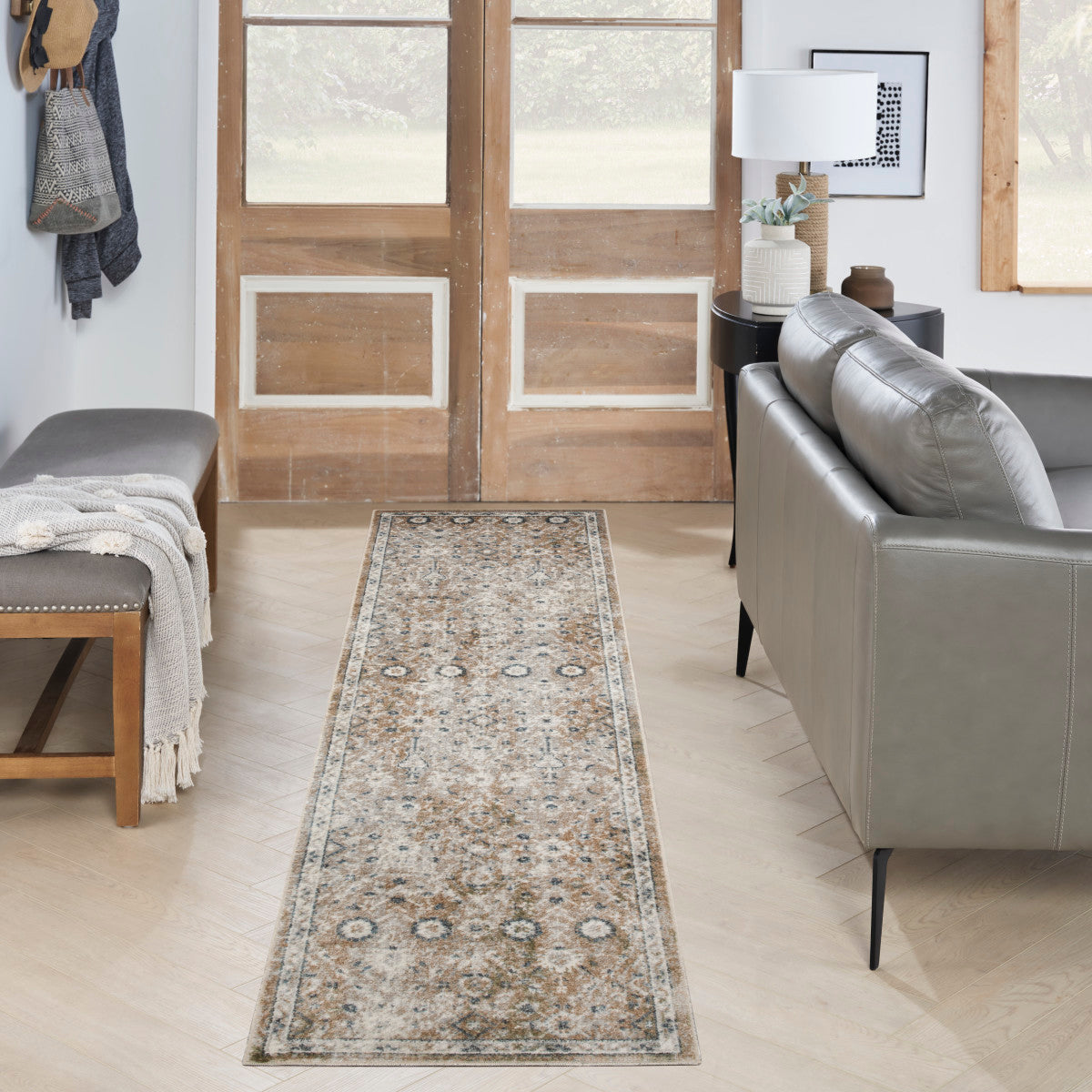 Nourison Astra Gold & Grey Pet Friendly Machine Washable Rug - Room Scene