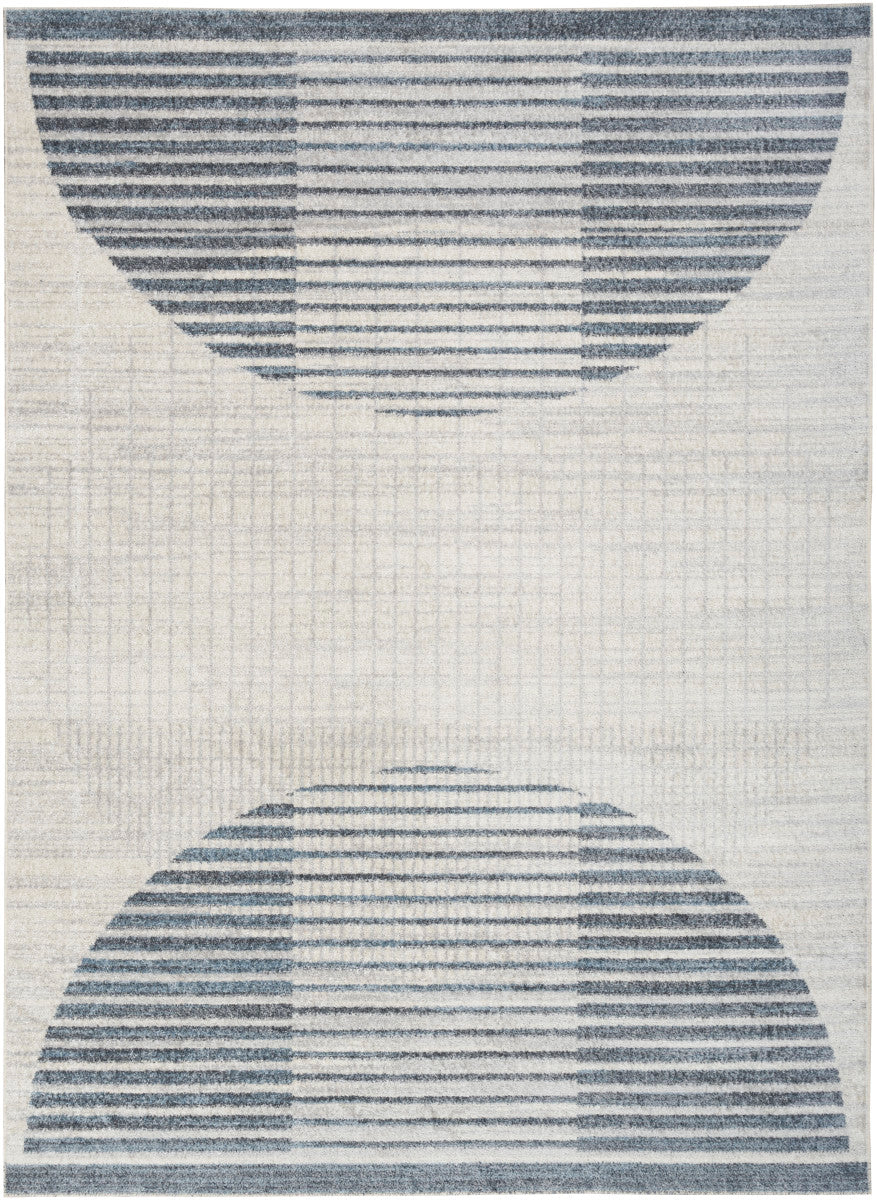 Nourison Astra Ivory & Blue Pet Friendly Machine Washable Rug - 6'7" x 9'