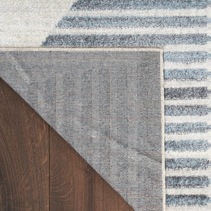 Nourison Astra Ivory & Blue Pet Friendly Machine Washable Rug - Corner
