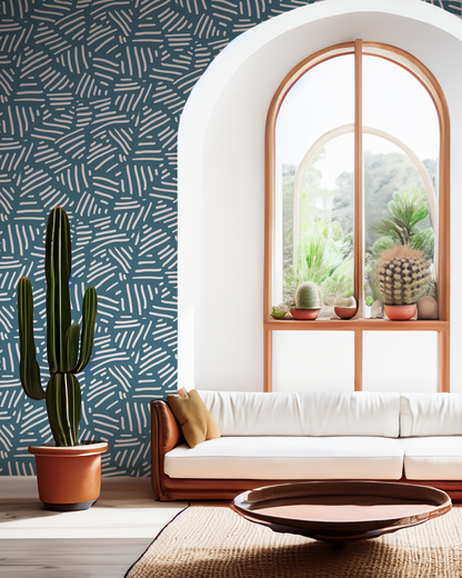 Simple Stripes Wallpaper, denim blue
