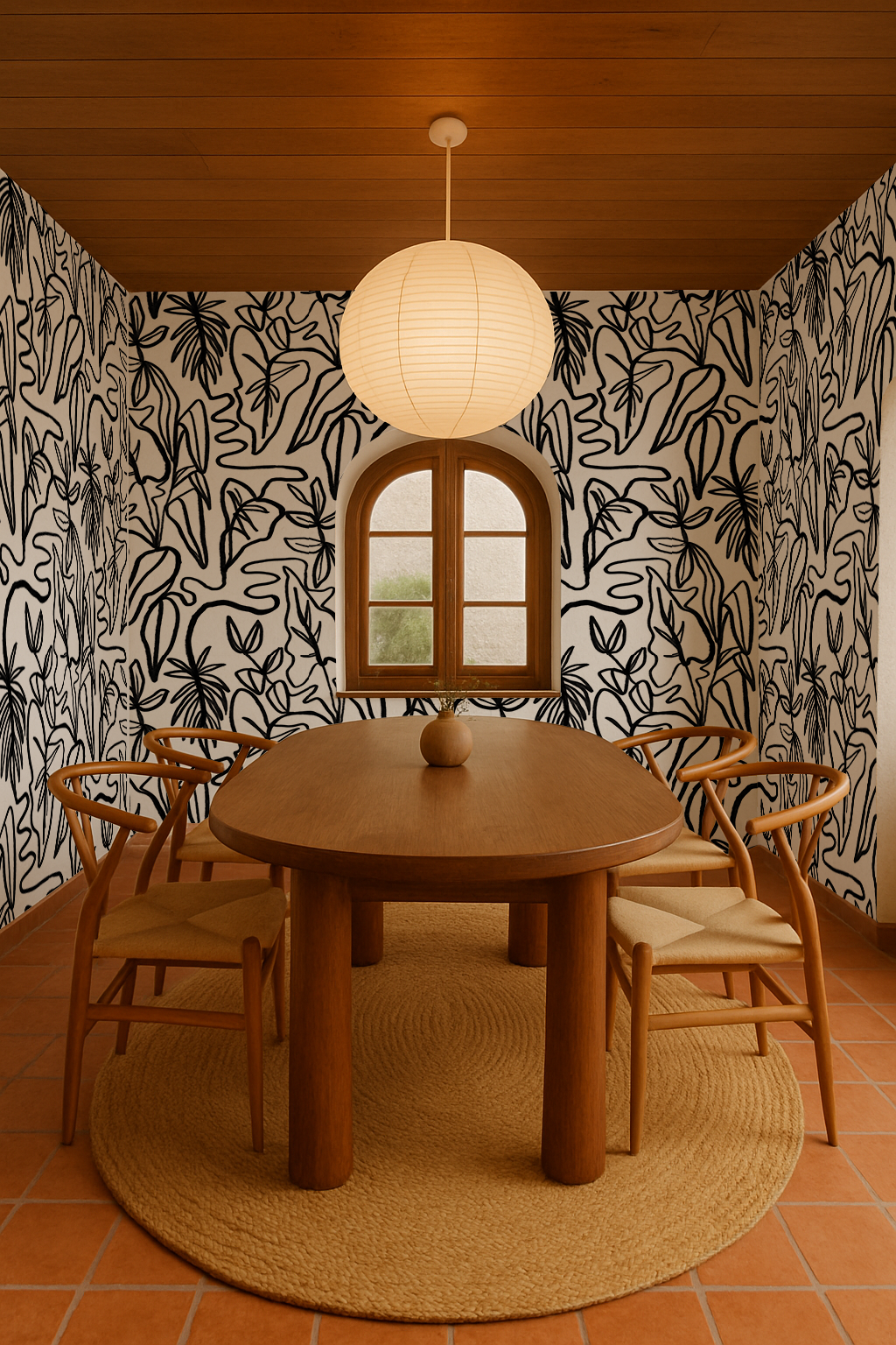Inked Foliage Wallpaper - White & Black