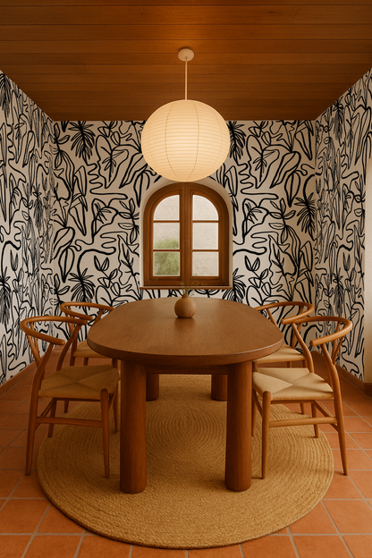 Inked Foliage Wallpaper - White & Black