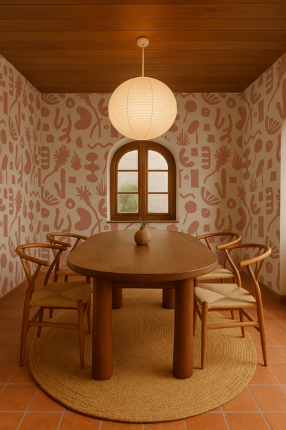 Pool Side Wallpaper, tan and terra cotta