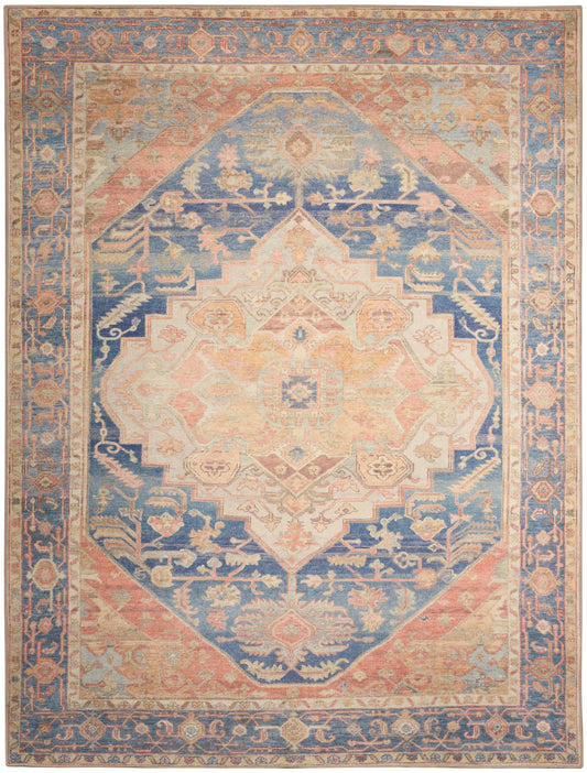 Nourison Vintage Blue & Coral Machine Washable Rug - Main