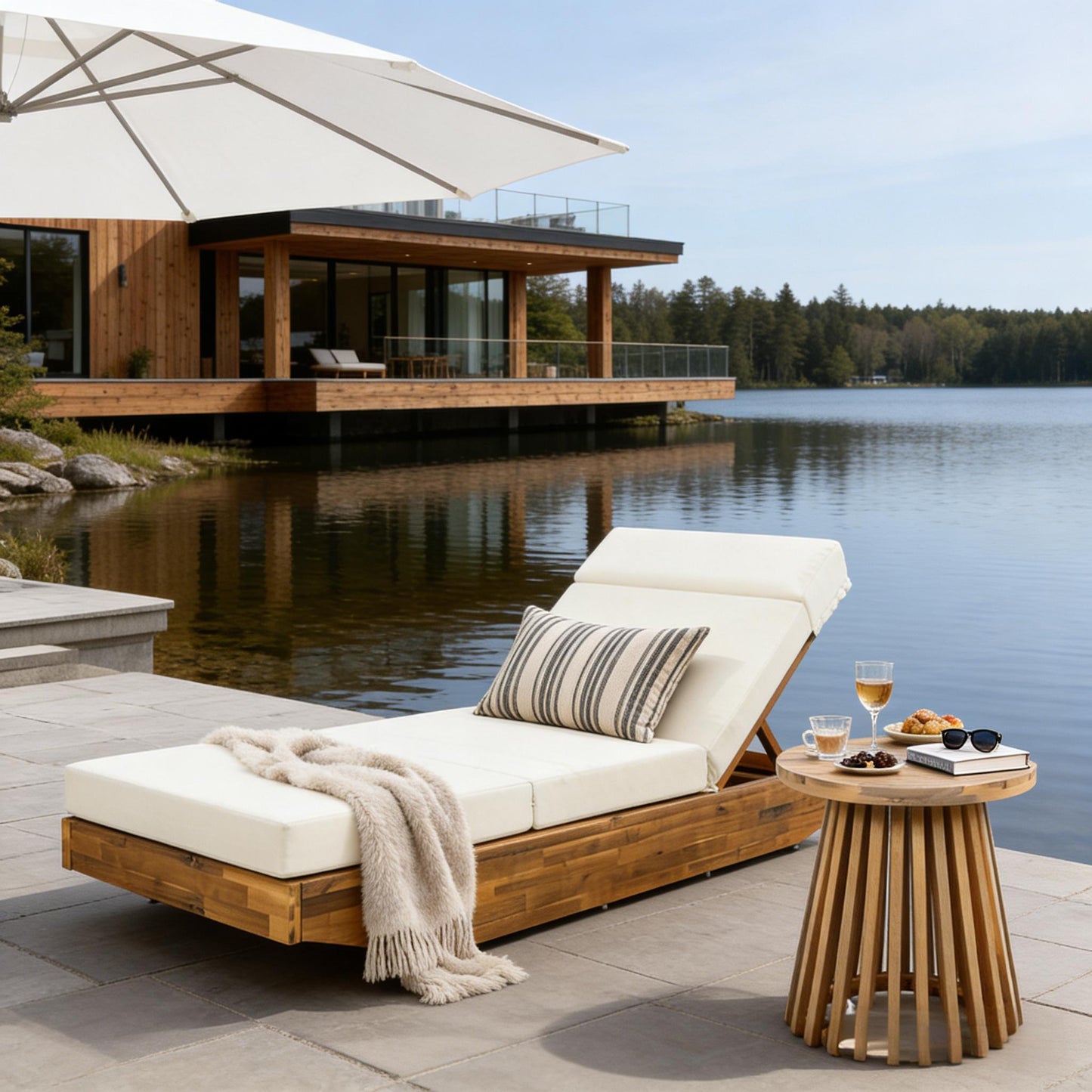 Acacia Wood Outdoor Chaise Lounge