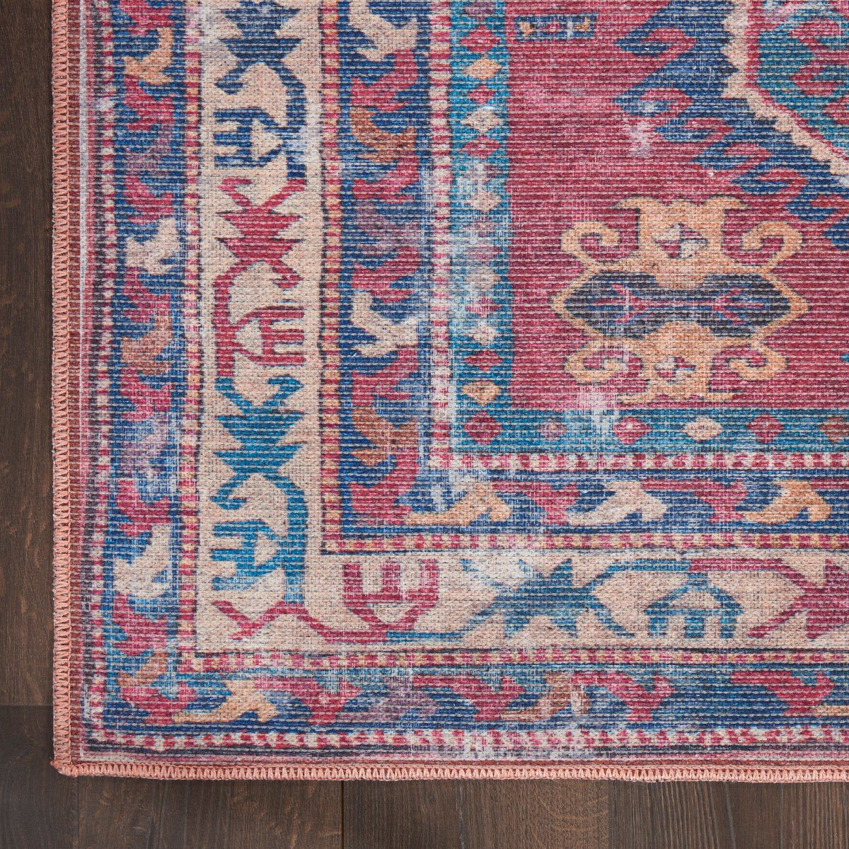 Nourison New Concept Red & Navy Machine Washable Rug - Corner