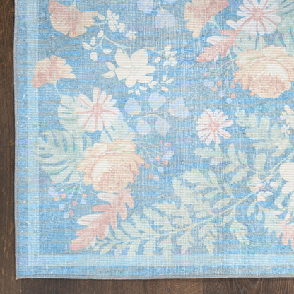 Nourison Botanical Blue & Multicolor Machine Washable Rug - Corner