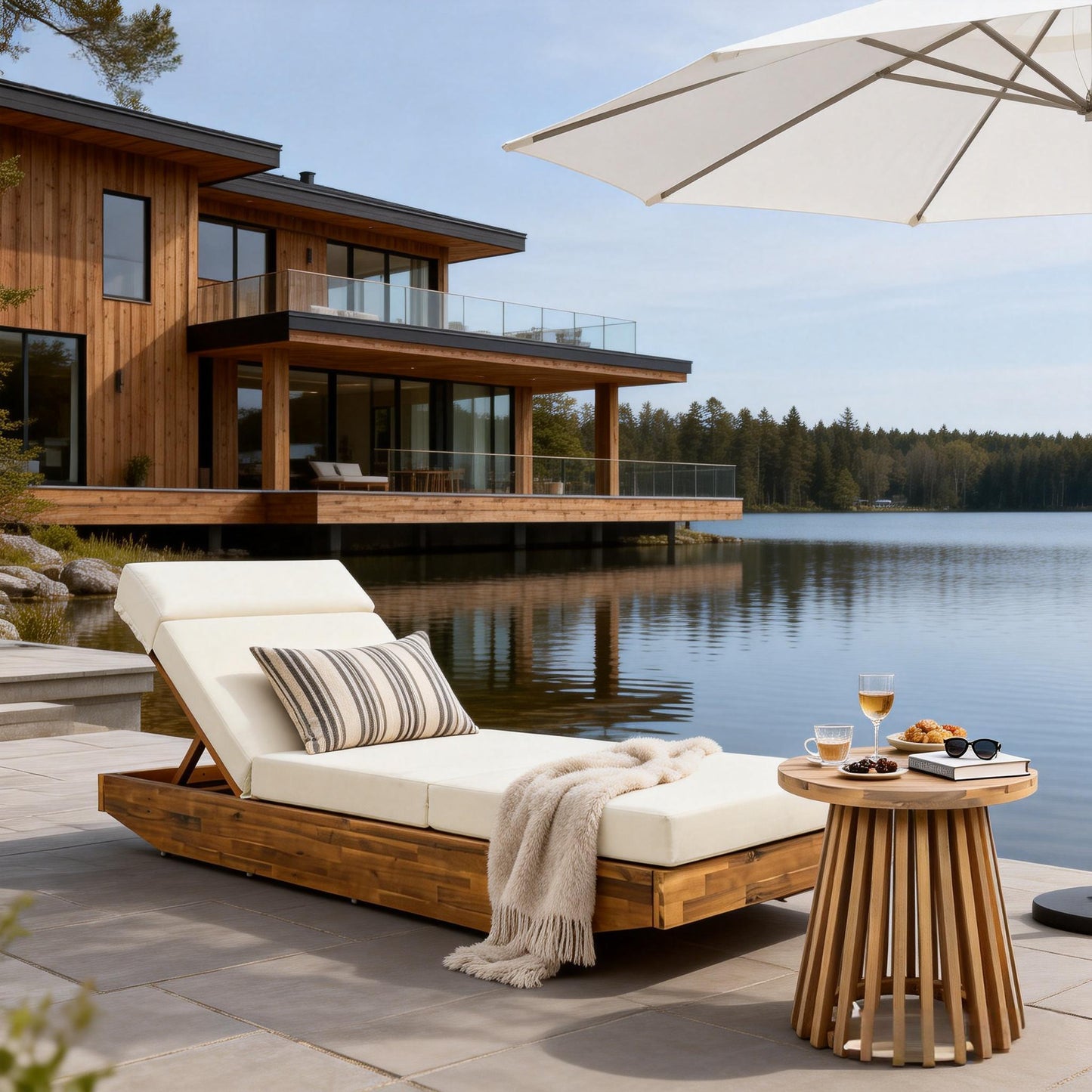 Acacia Wood Outdoor Chaise Lounge