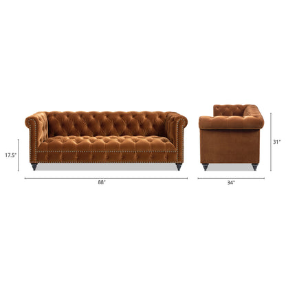 Alto Tufted Chesterfield Velvet Sofa - Burnt Orange