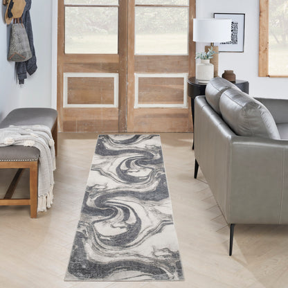 Nourison Astra Ivory & Grey Pet Friendly Machine Washable Rug - Room Scene