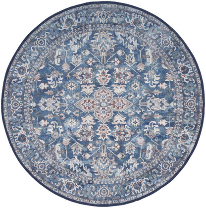 Nourison New Concept Navy & Ivory Machine Washable Rug - 7'10" Round