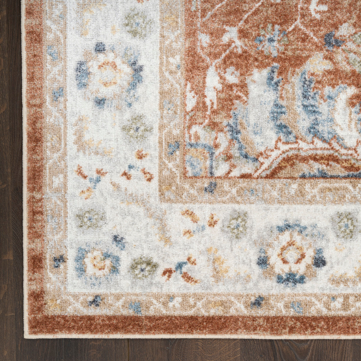 Nourison Astra Rust & Ivory Pet Friendly Machine Washable Rug - Corner