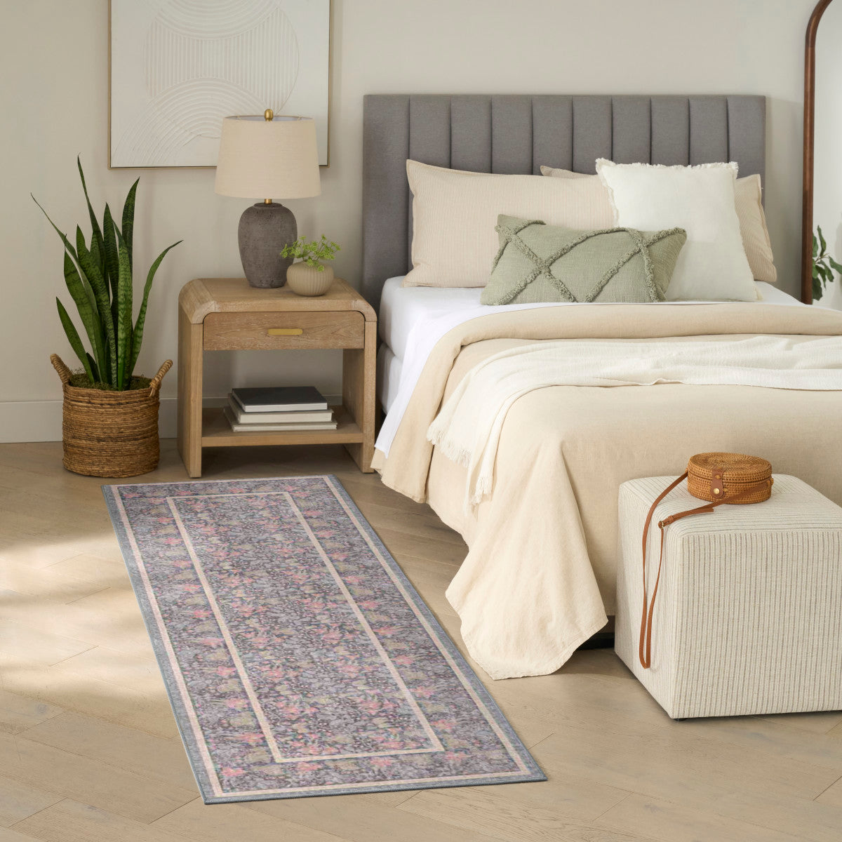 Nourison Botanical Charcoal & Multicolor Machine Washable Rug - Room Scene