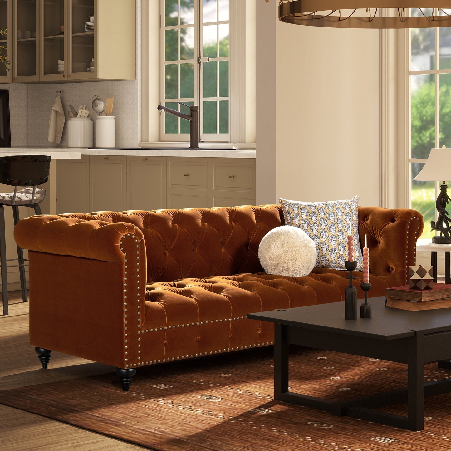 Alto Tufted Chesterfield Velvet Sofa - Burnt Orange
