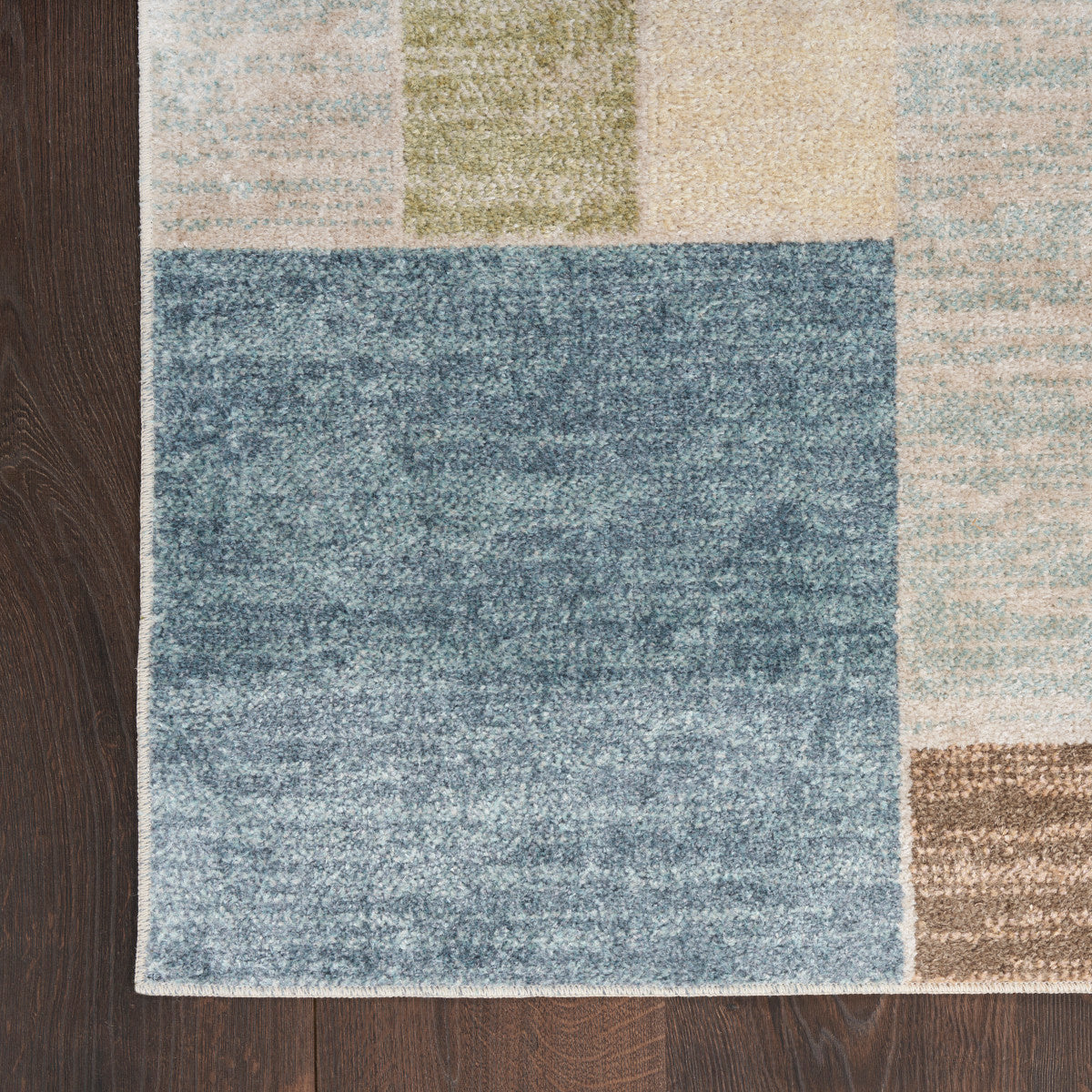 Nourison Astra Blue, Green & Multi Pet Friendly Machine Washable Rug - Corner