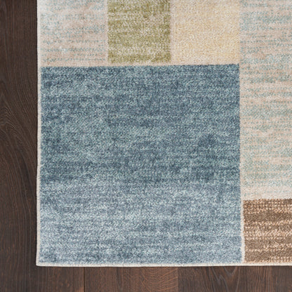 Nourison Astra Blue, Green & Multi Pet Friendly Machine Washable Rug - Corner