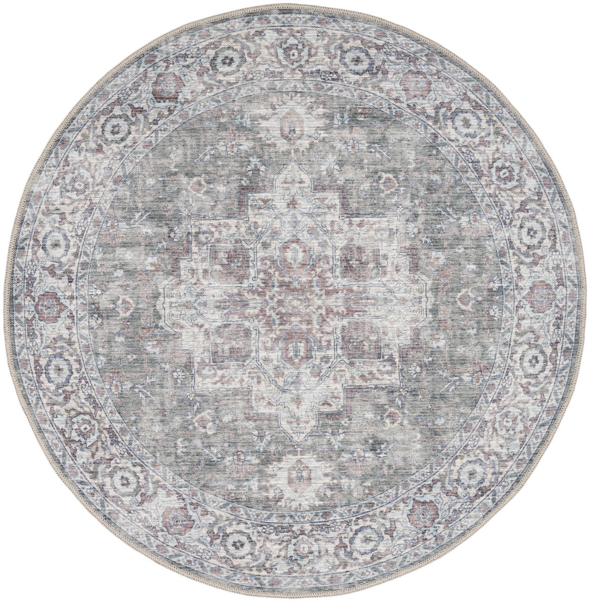 Nourison New Concept Ivory & Grey Machine Washable Rug - 4' Round