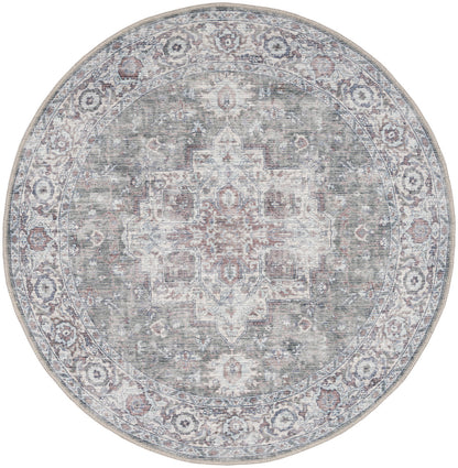 Nourison New Concept Ivory & Grey Machine Washable Rug - 4' Round
