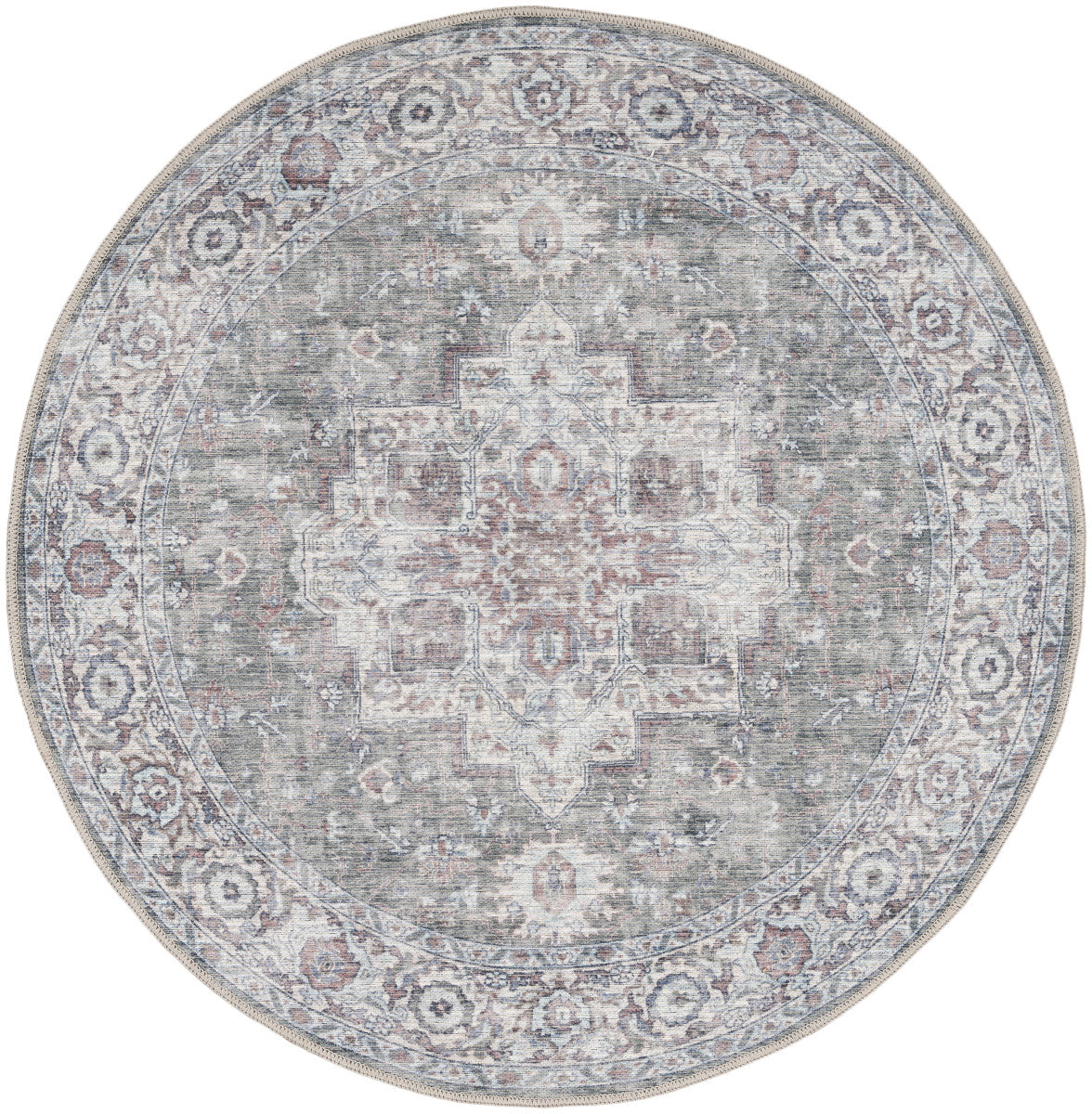 Nourison New Concept Ivory & Grey Machine Washable Rug - 7'10" Round