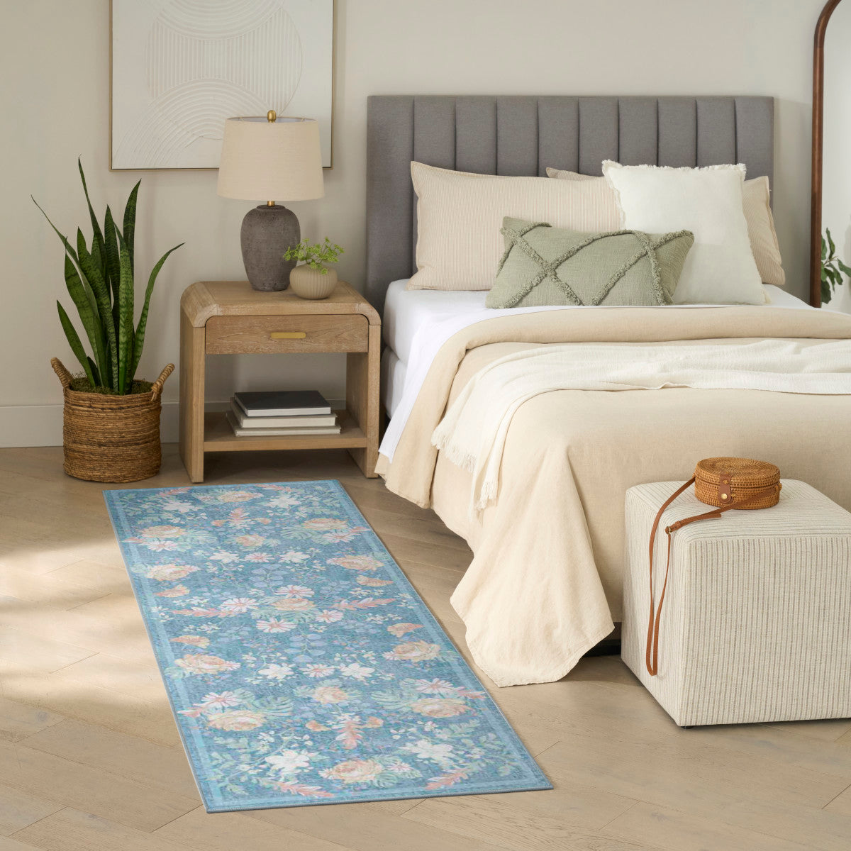 Nourison Botanical Blue & Multicolor Machine Washable Rug - Room Scene