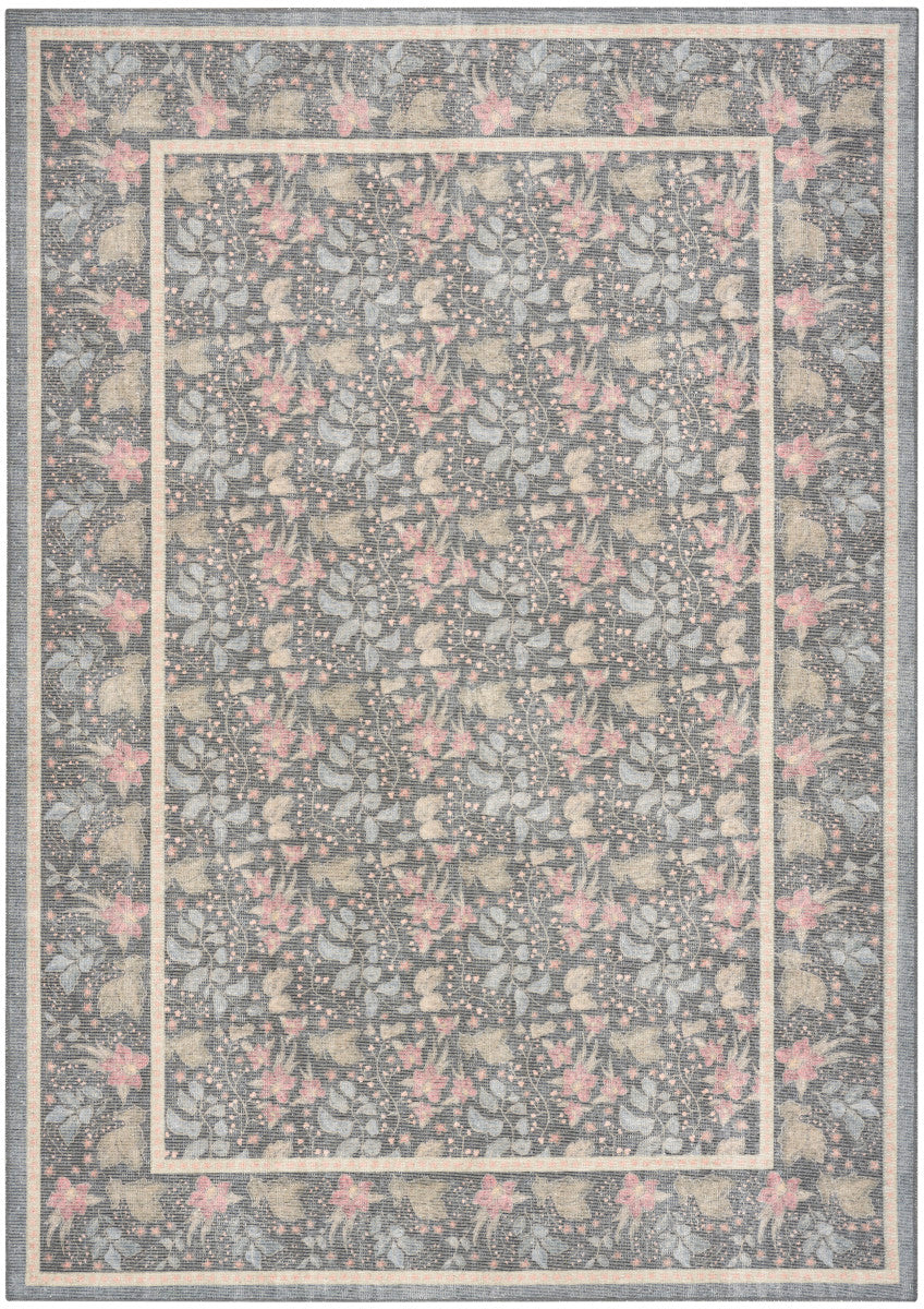 Nourison Botanical Charcoal & Multicolor Machine Washable Rug - 5' x 7'