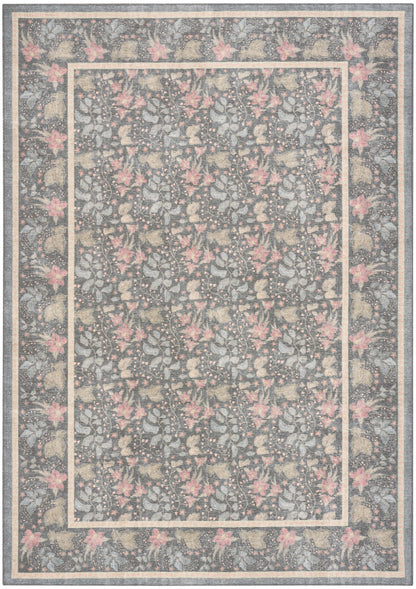 Nourison Botanical Charcoal & Multicolor Machine Washable Rug - 5' x 7'