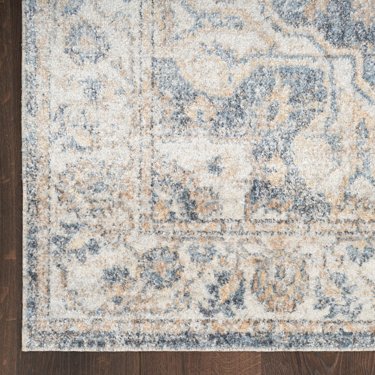 Nourison Astra Grey & Blue Pet Friendly Machine Washable Rug - Corner