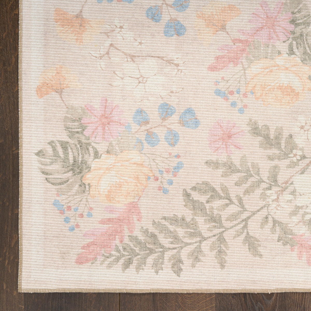 Nourison Botanical Beige & Multicolor Machine Washable Rug - Corner