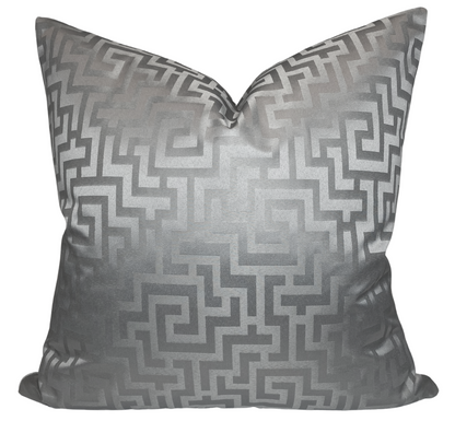 Greek Key Pillow in Silver