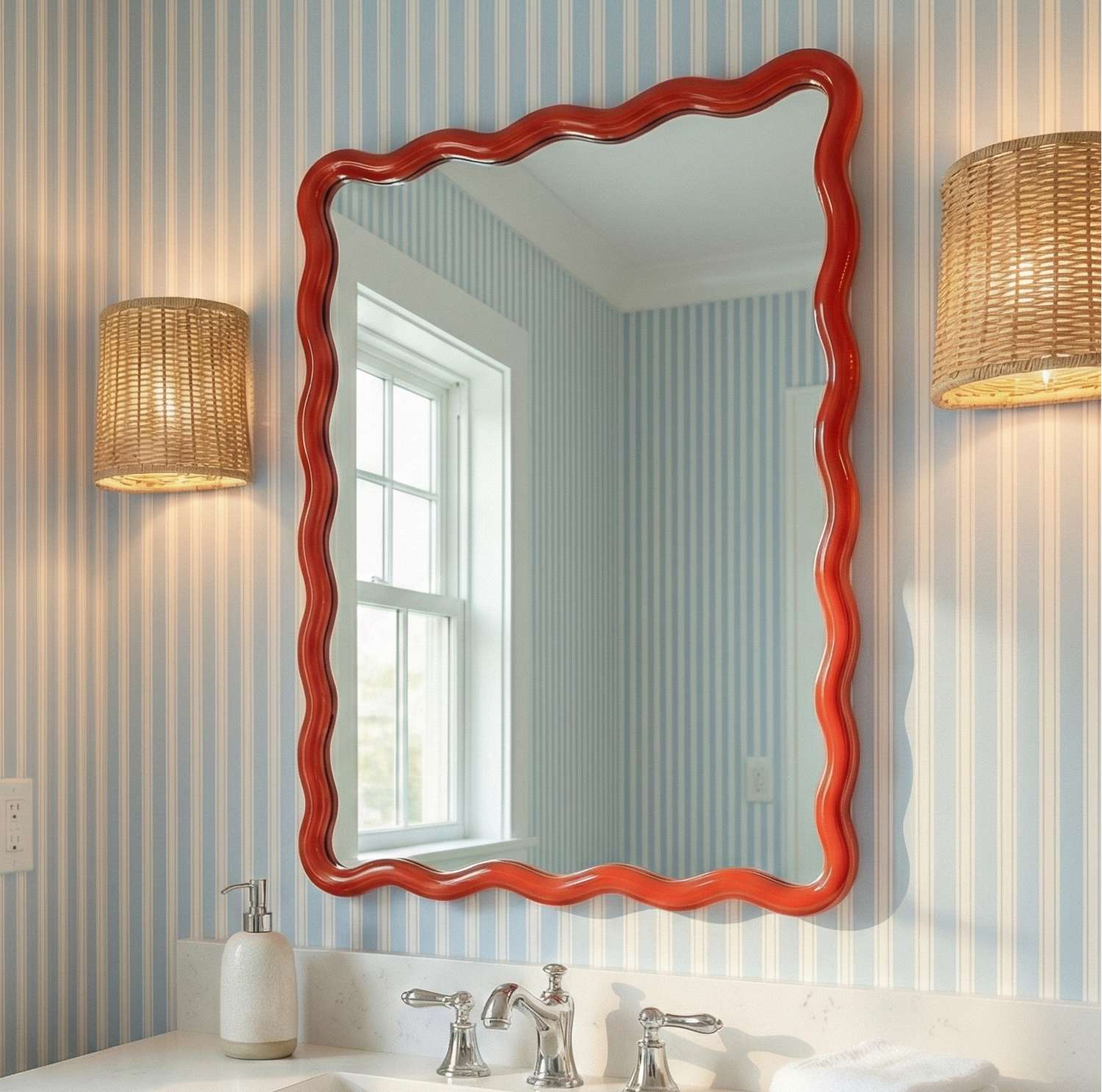 Camellia Red Rect Wall Mirror - Main