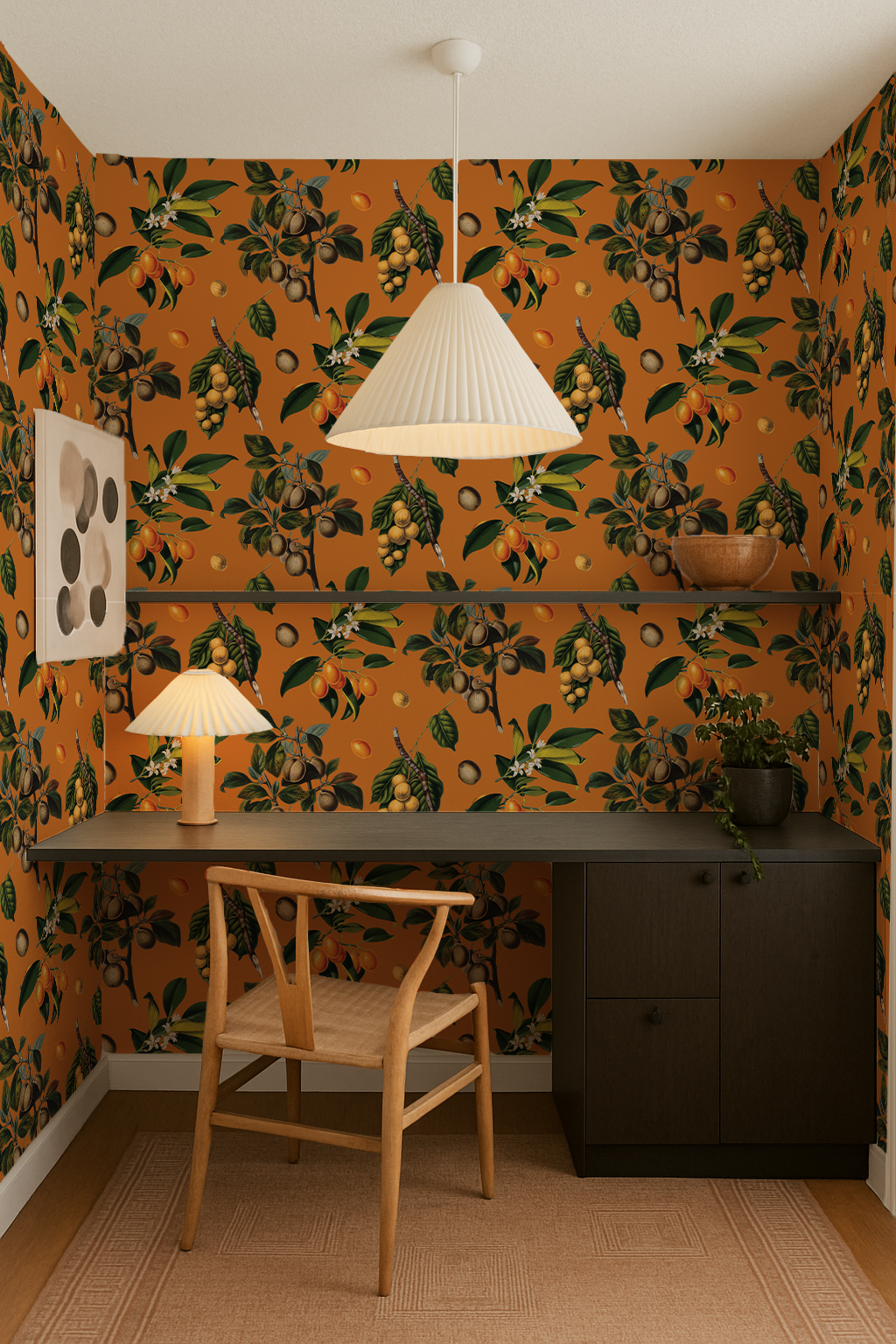 Vintage Orchard Wallpaper, orange