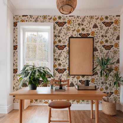 Poppy Please Wallpaper - Peach & Black