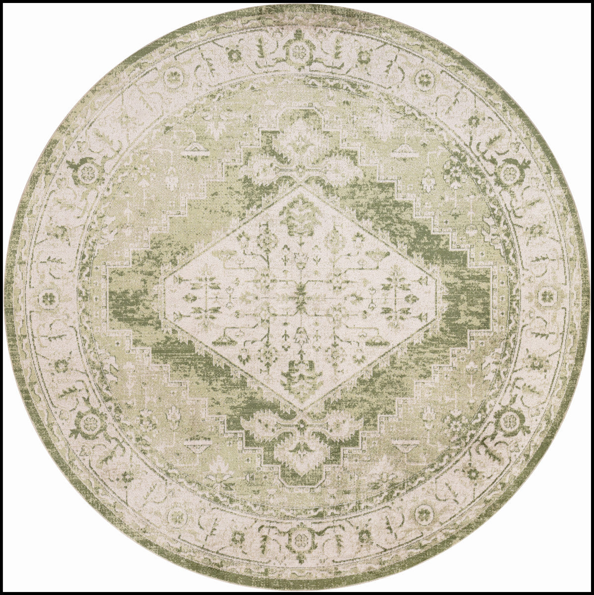 Nourison Astra Ivory & Green Pet Friendly Machine Washable Rug - 5'3" Round