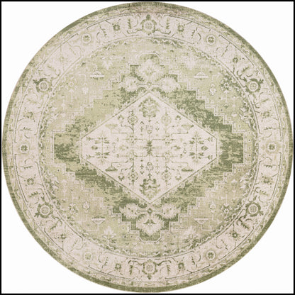 Nourison Astra Ivory & Green Pet Friendly Machine Washable Rug - 5'3" Round