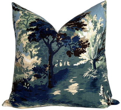 Lincoln Toile Pillow in Navy and Green
