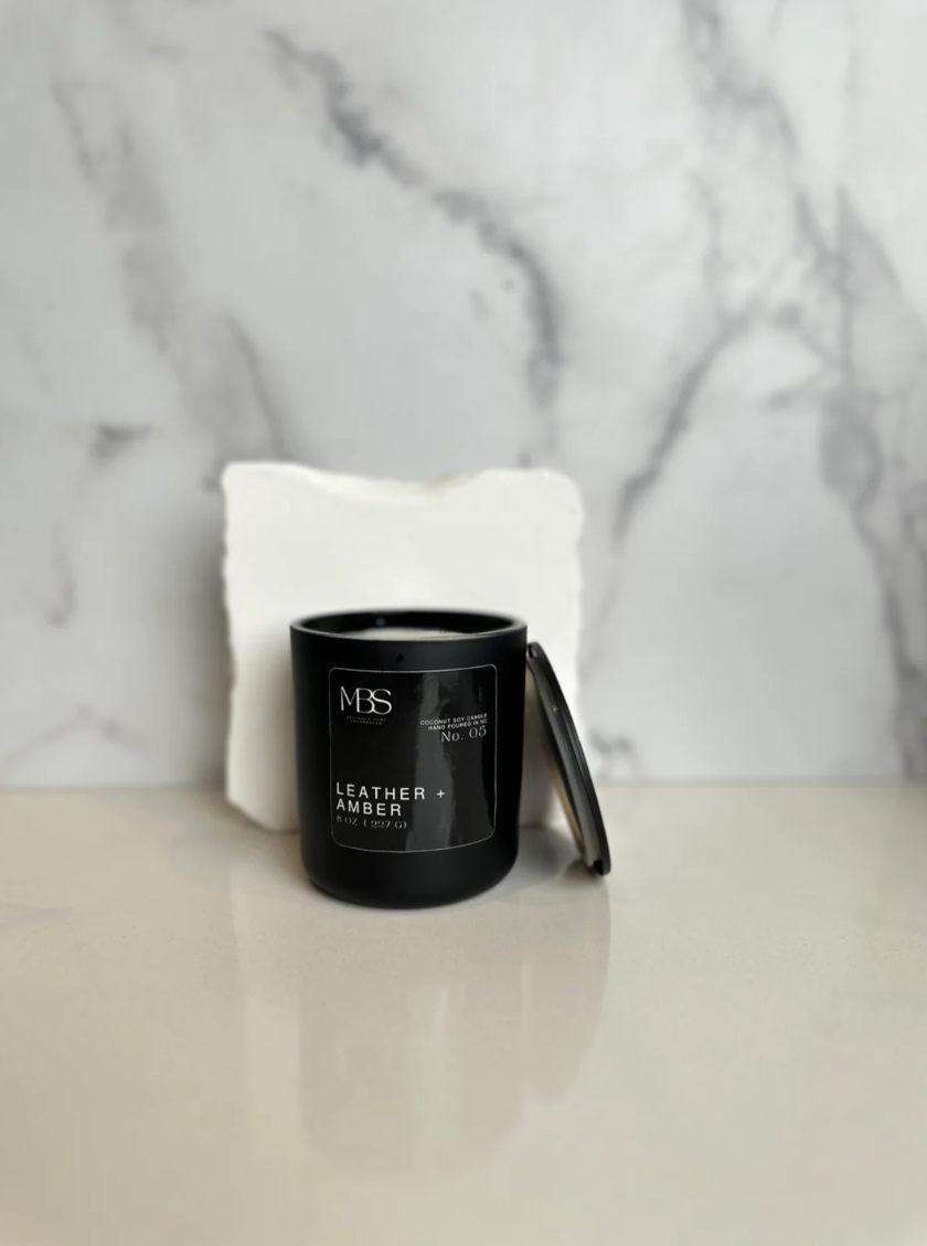 Leather + Amber Candle