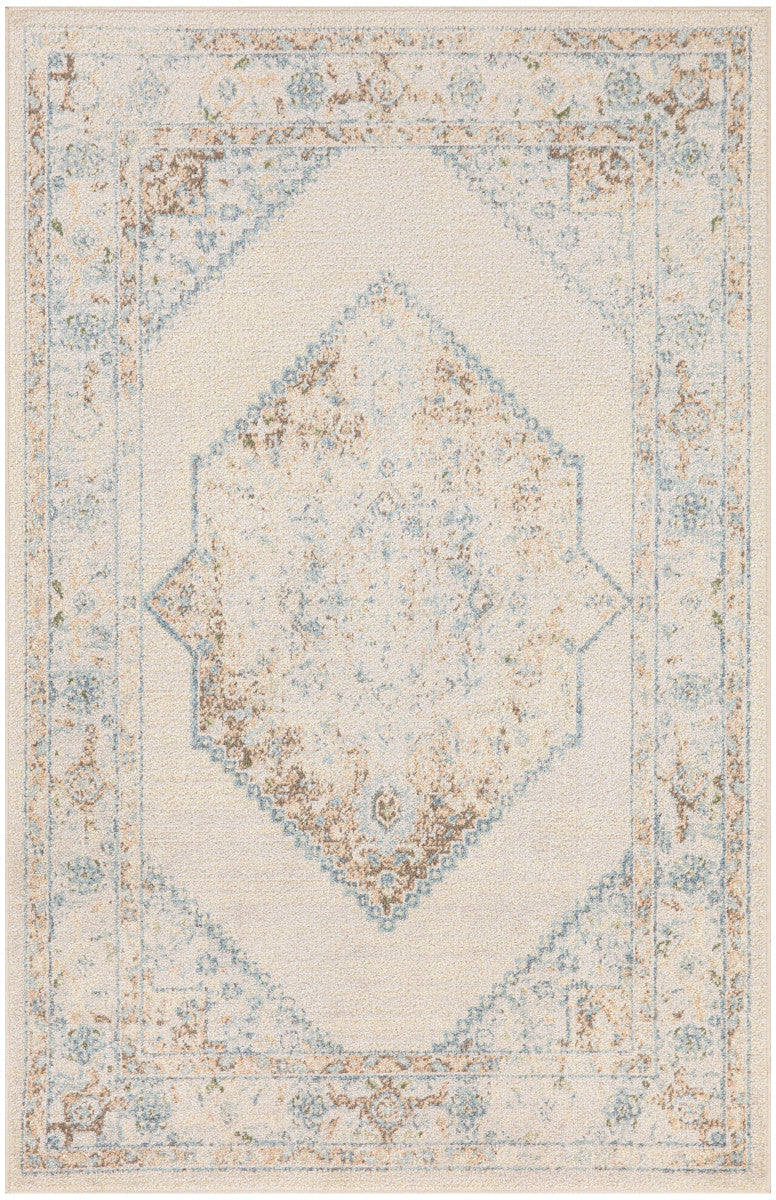 Nourison Astra Ivory & Blue Pet Friendly Machine Washable Rug - 2'2" x 4'