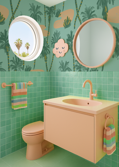 Palm Oasis Wallpaper, teal