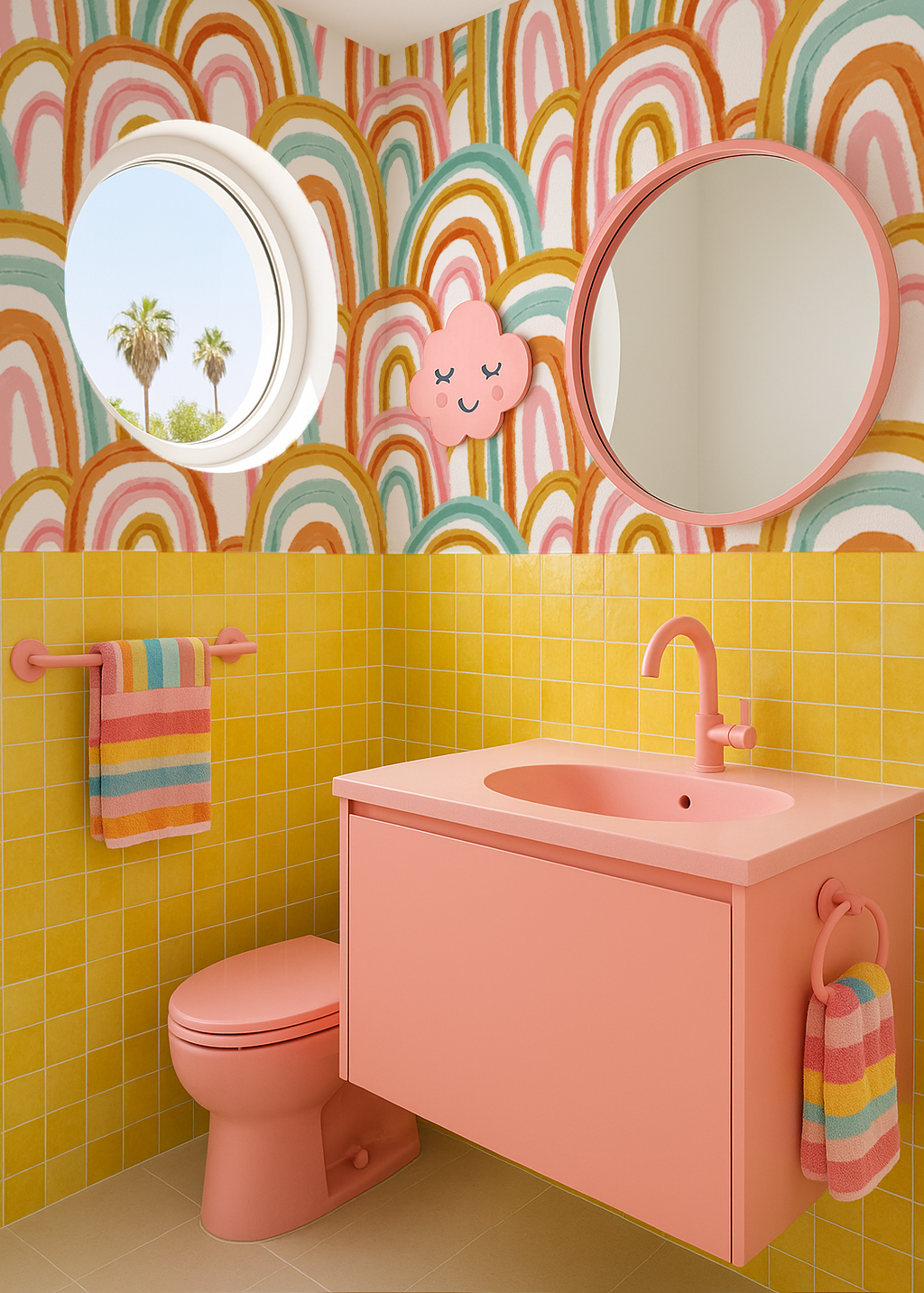 Rainbow Wallpaper, pink and teal